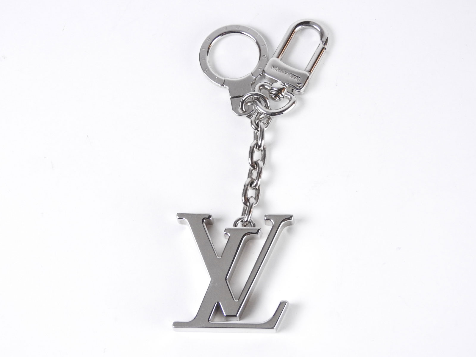 Auth LOUIS VUITTON Porte Cles Initilal Key Holder Ring Charm Silver M65071 A3264
