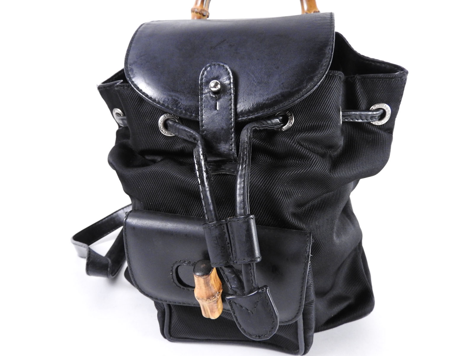 GUCCI Bamboo Nylon Enamel Leather Mini Backpack Bag Black 003・2058・0030・5 A-3815 | eBay