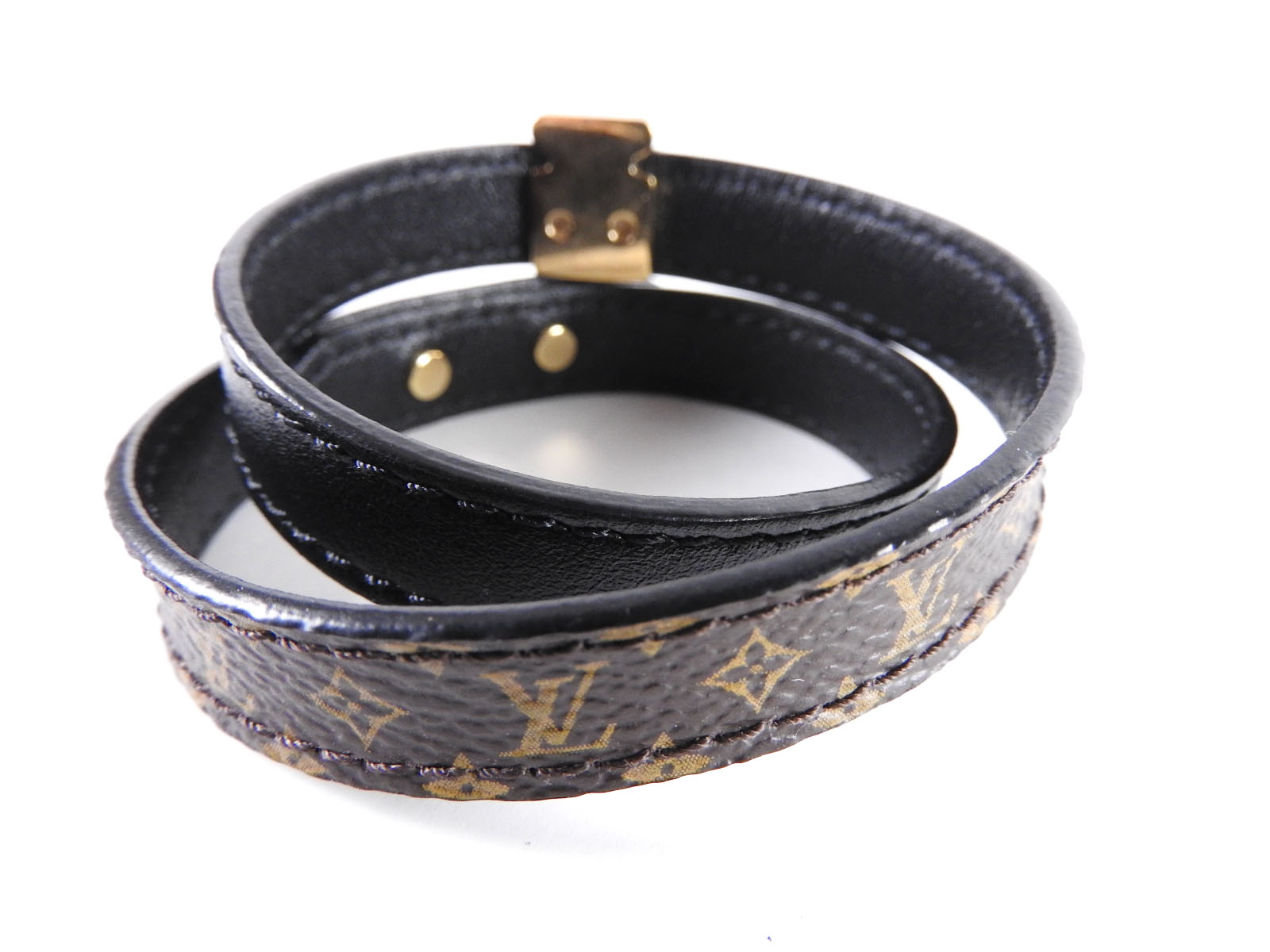 LOUIS VUITTON Double Wrap Bracelet Bangle Monogram Leather Size 17 M6107 A-4884 | eBay