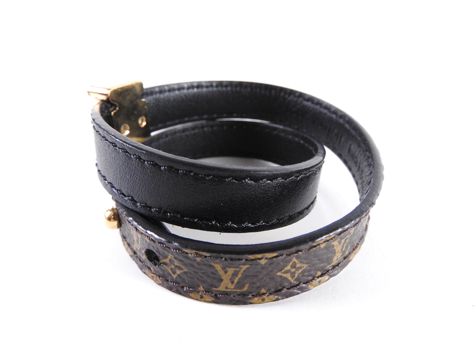 LOUIS VUITTON Double Wrap Bracelet Bangle Monogram Leather Size 17 M6107 A-4884 | eBay