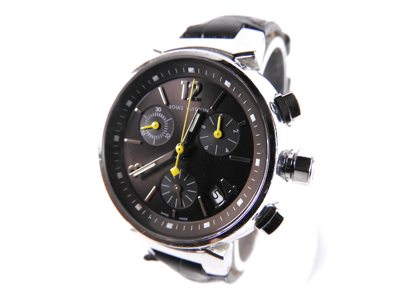 LOUIS VUITTON Tambour Chronograph Ladies Wrist Watch Q1321 SS Leather QZ A-4916 | eBay