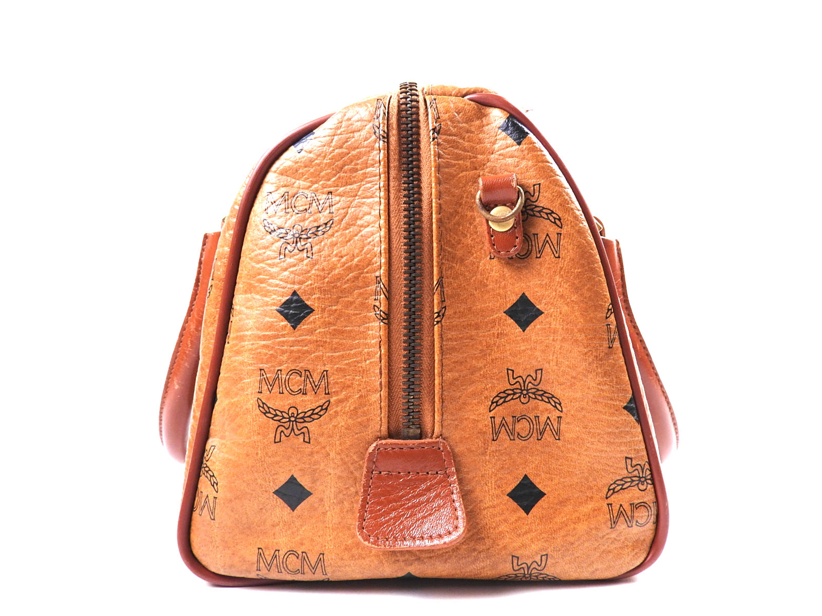 MCM Monogram 2way Hand Bag Mini Boston Bag Shoulder Bag PVC Leather Brown A-5202 | eBay