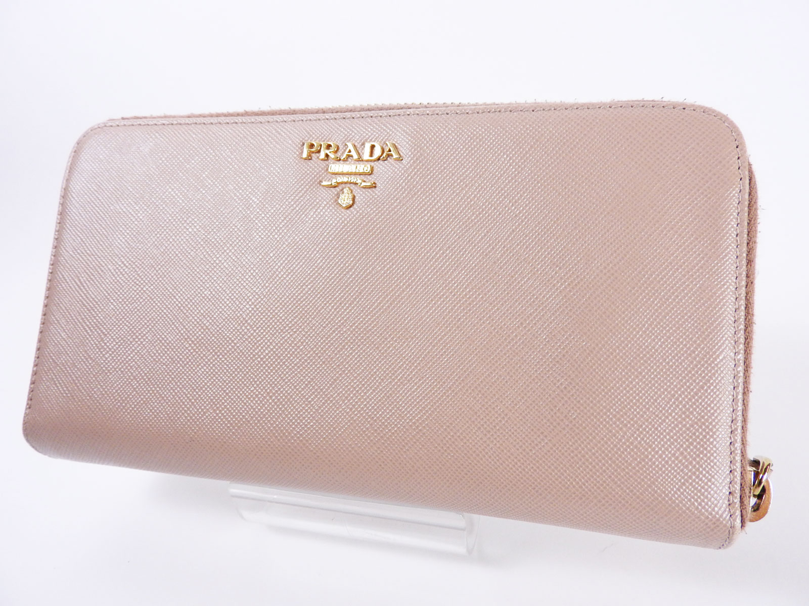 PRADA Saffiano Leather Zip Around Bifold Long Wallet Pink Beige 1M1348 ...