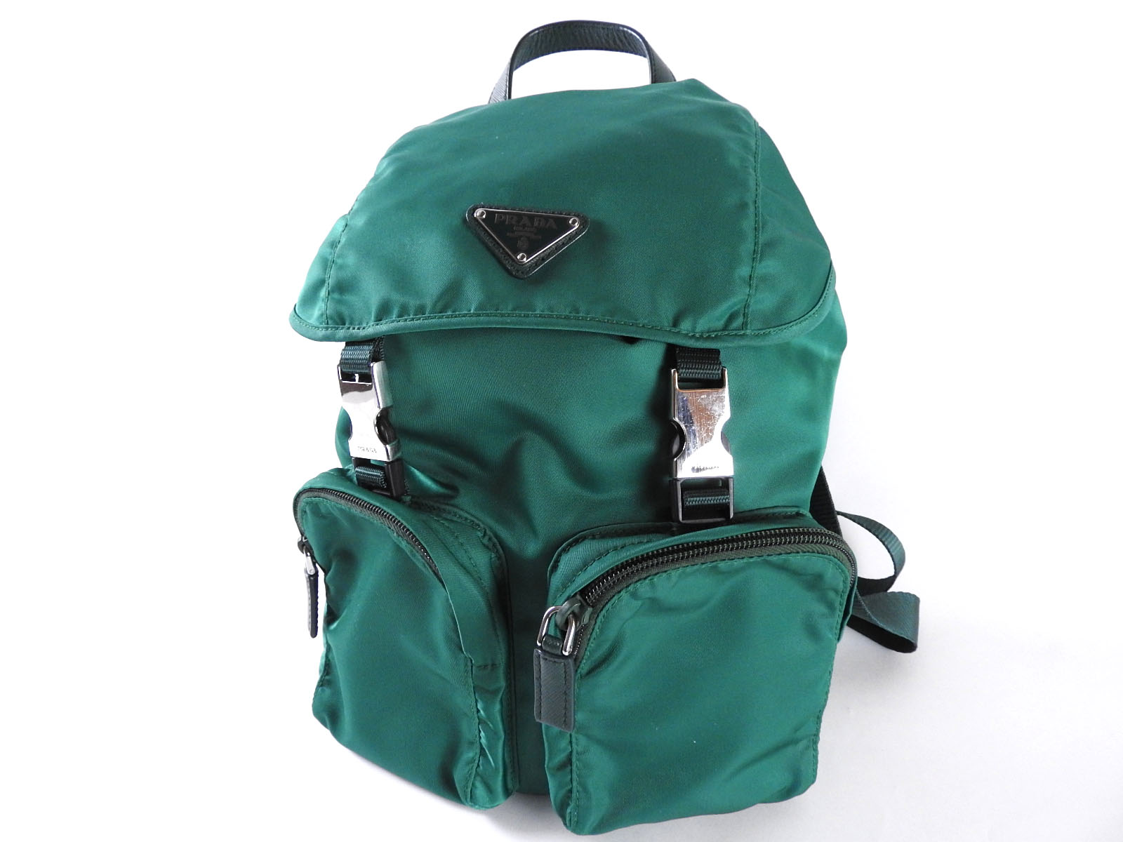 Authentic PRADA VELA Nylon Backpack Bag Triangle Logo Plate Green ...