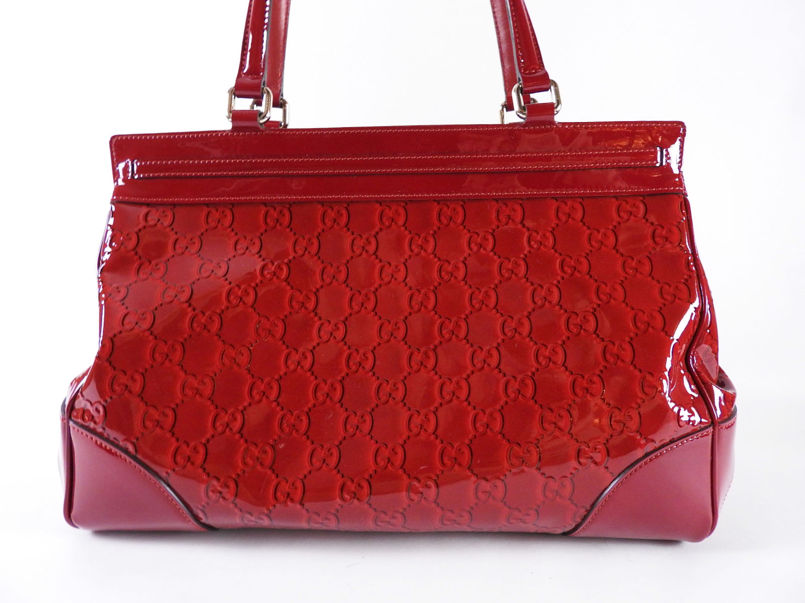 Auth GUCCI Mayfair Guccissima Tote Bag Enamel Leather Shiny Red 257612 ...