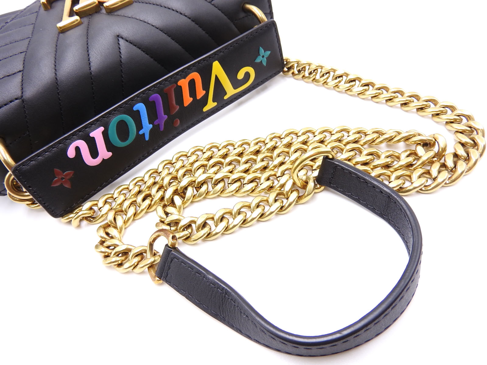 Auth LOUIS VUITTON New Wave PM Chain Shoulder Bag Leather Black M51683 V-0715 | eBay