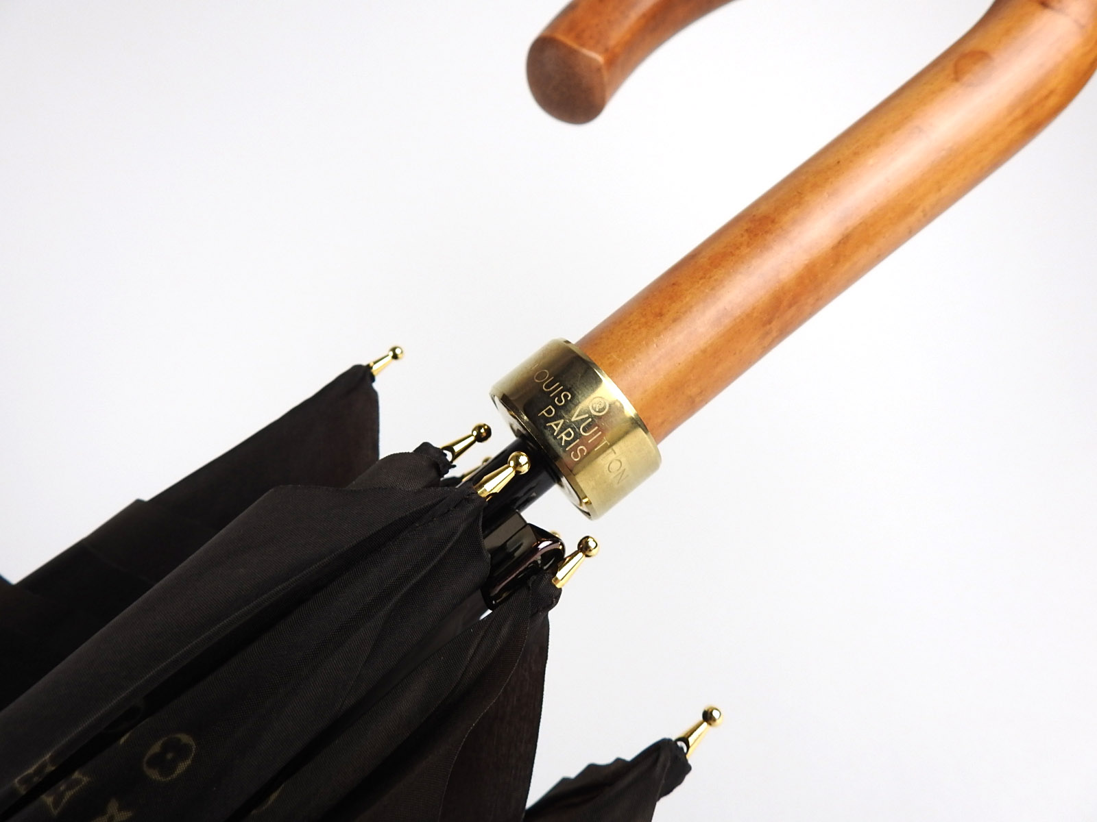 LOUIS VUITTON Umbrella Parapuluie Monogram Gibre Brown Wood Handle M70107 V-1777 | eBay