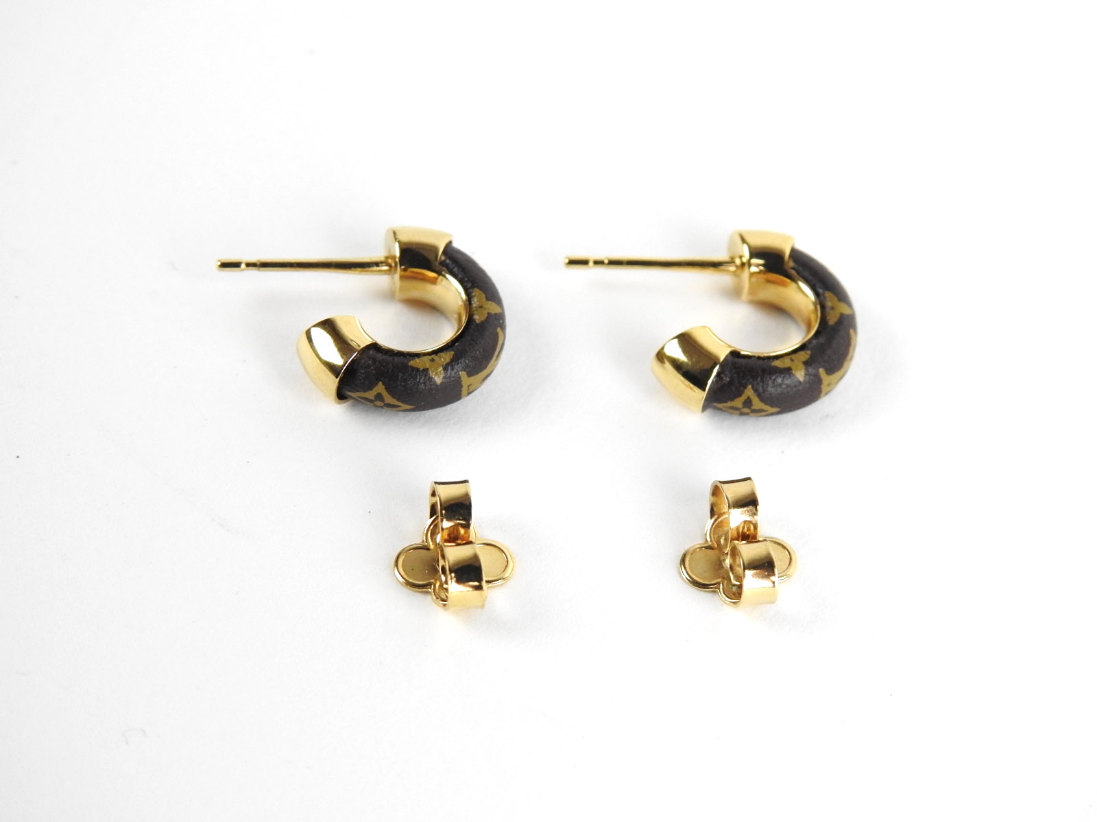 LOUIS VUITTON Boucles D&#39;oreilles Hoop Wild LV Pierced Earring GP Monogram V-1863 | eBay