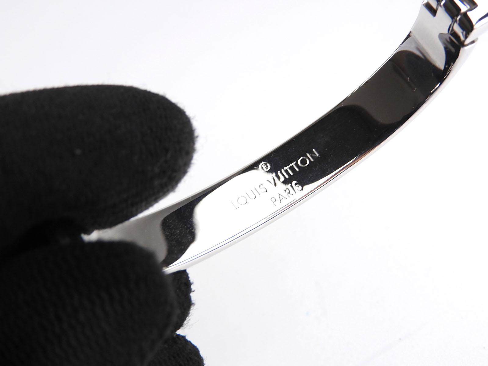 LOUIS VUITTON Cuff Nanogram LV Monogram Bangle Bracelet S Silver M00249 V-2761 | eBay