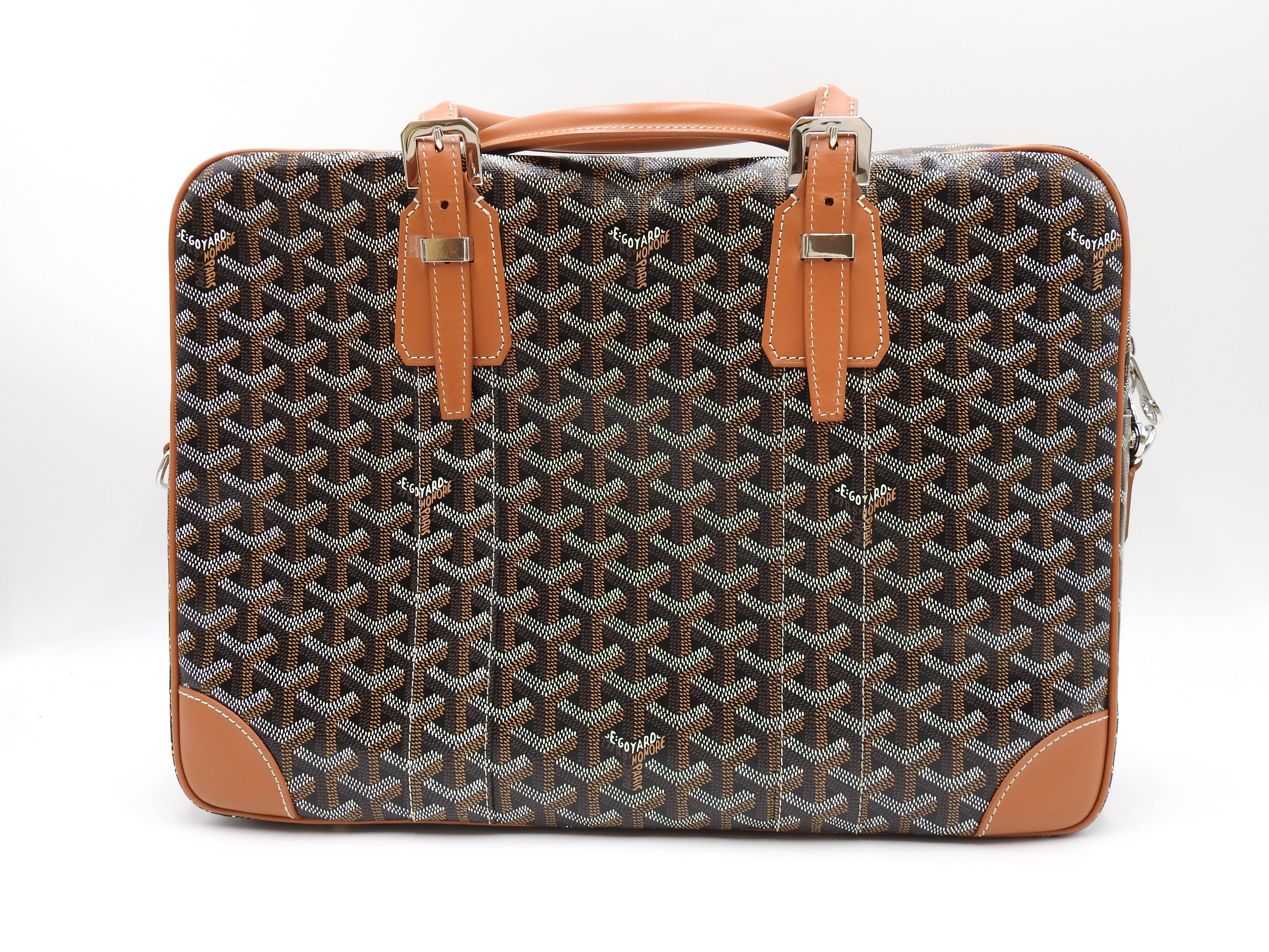 Auth GOYARD AMBASSADE NV2 Business Bag PVC Canvas Leather Black