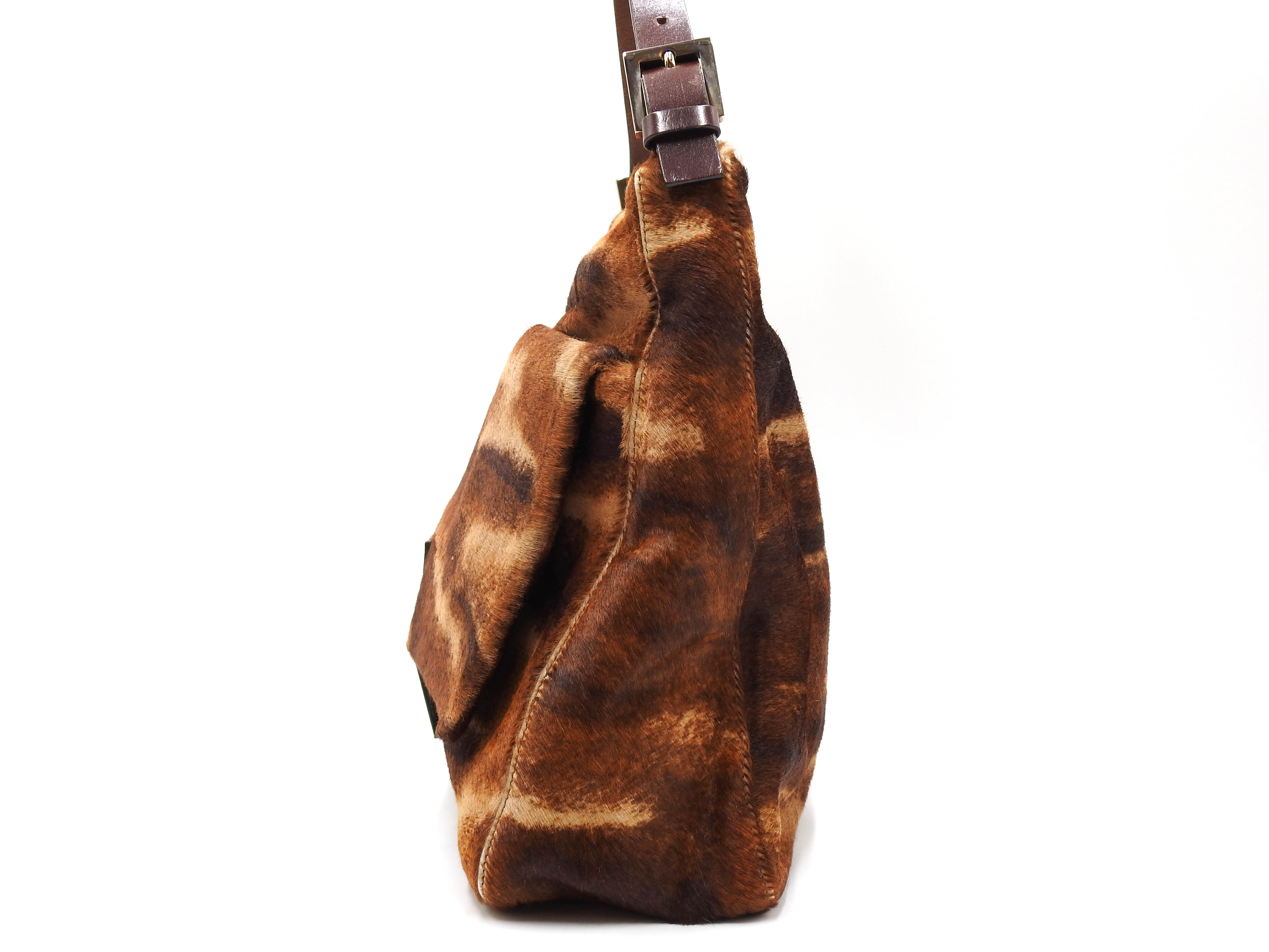 バッグ fendi Leopard Shoulder Bag hand leather FENDI Leopard Mamma Baguette Shoulder Hand Bag Leather Brown