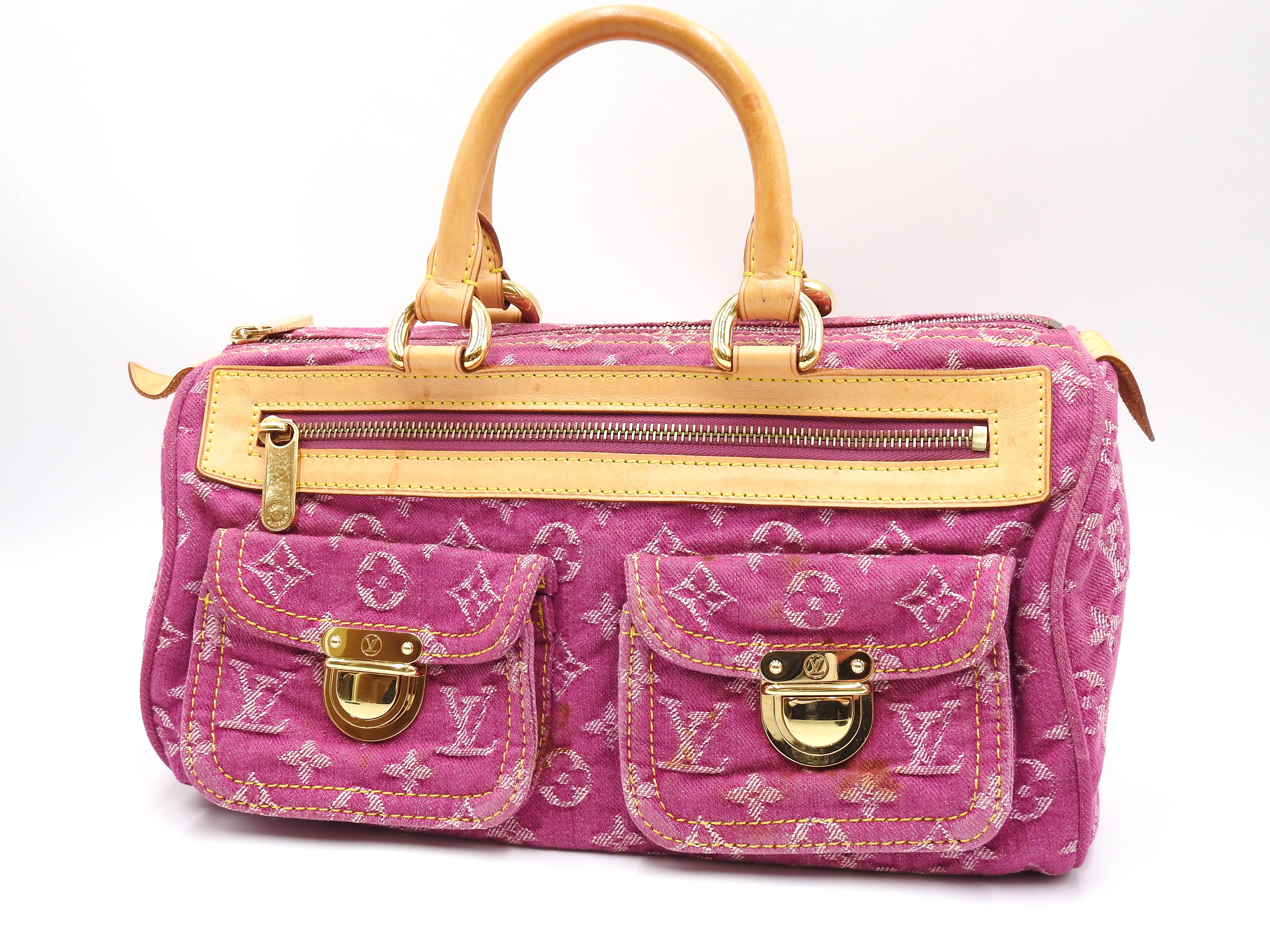 LOUIS VUITTON Monogram Denim Neo Speedy Hand Bag Boston Bag Pink
