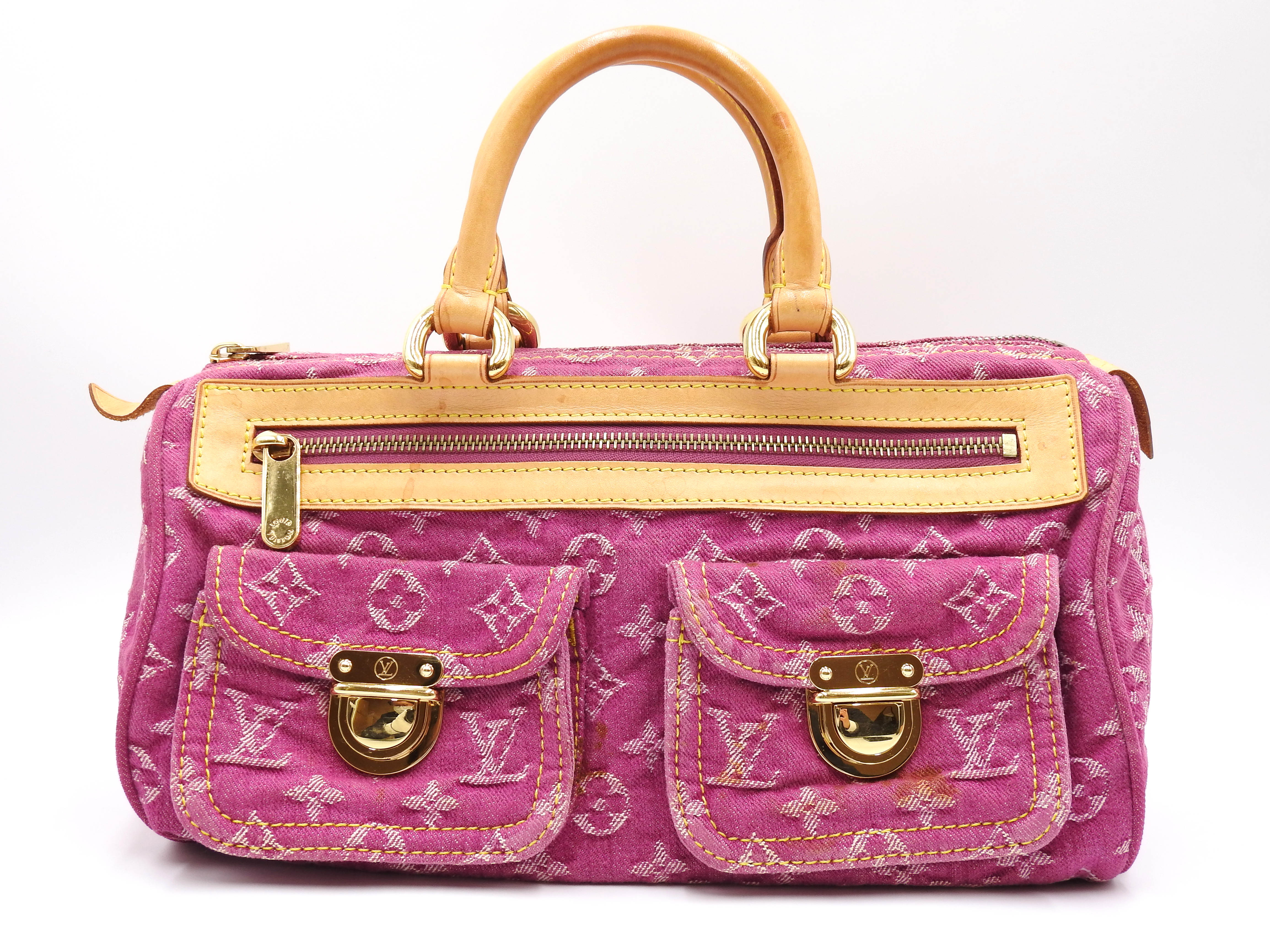 LOUIS VUITTON Monogram Denim Neo Speedy Hand Bag Boston Bag Pink