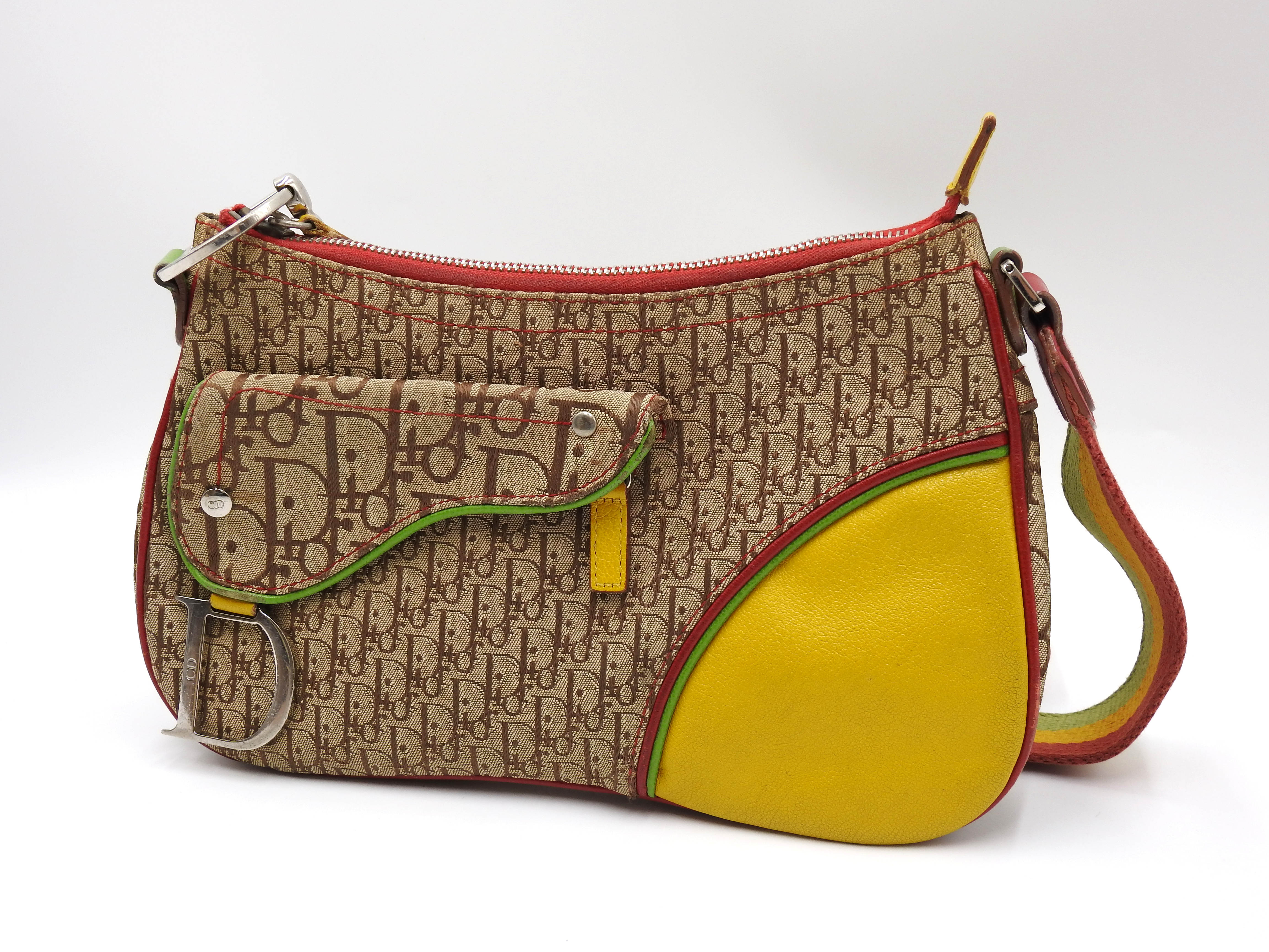 Christian Dior Rasta Trotter Saddle Shoulder Bag Canvas Beige
