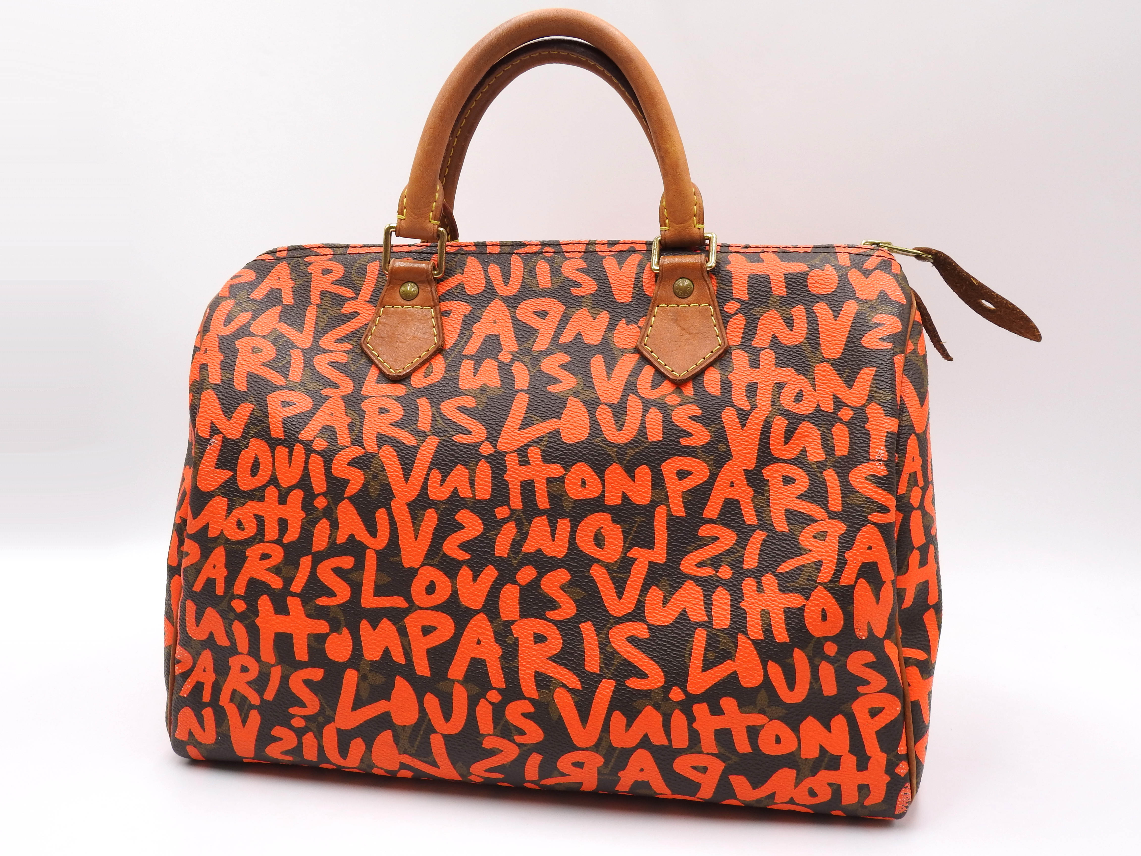 LOUIS VUITTON Monogram Graffiti Speedy 30 Boston Hand Bag Orange