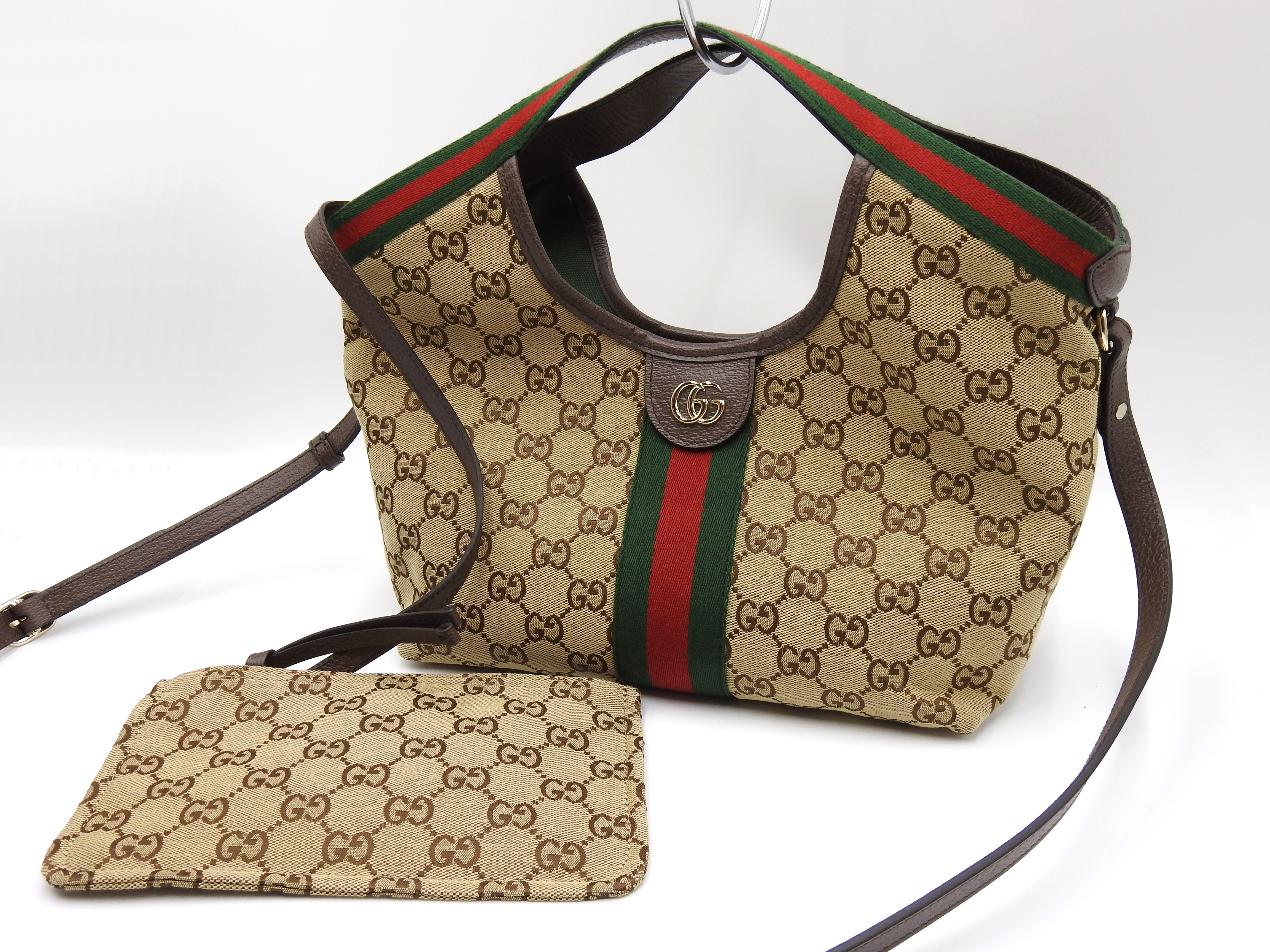 GUCCI GG Canvas Giglio Small Hobo Tote Shoulder Bag Beige Brown