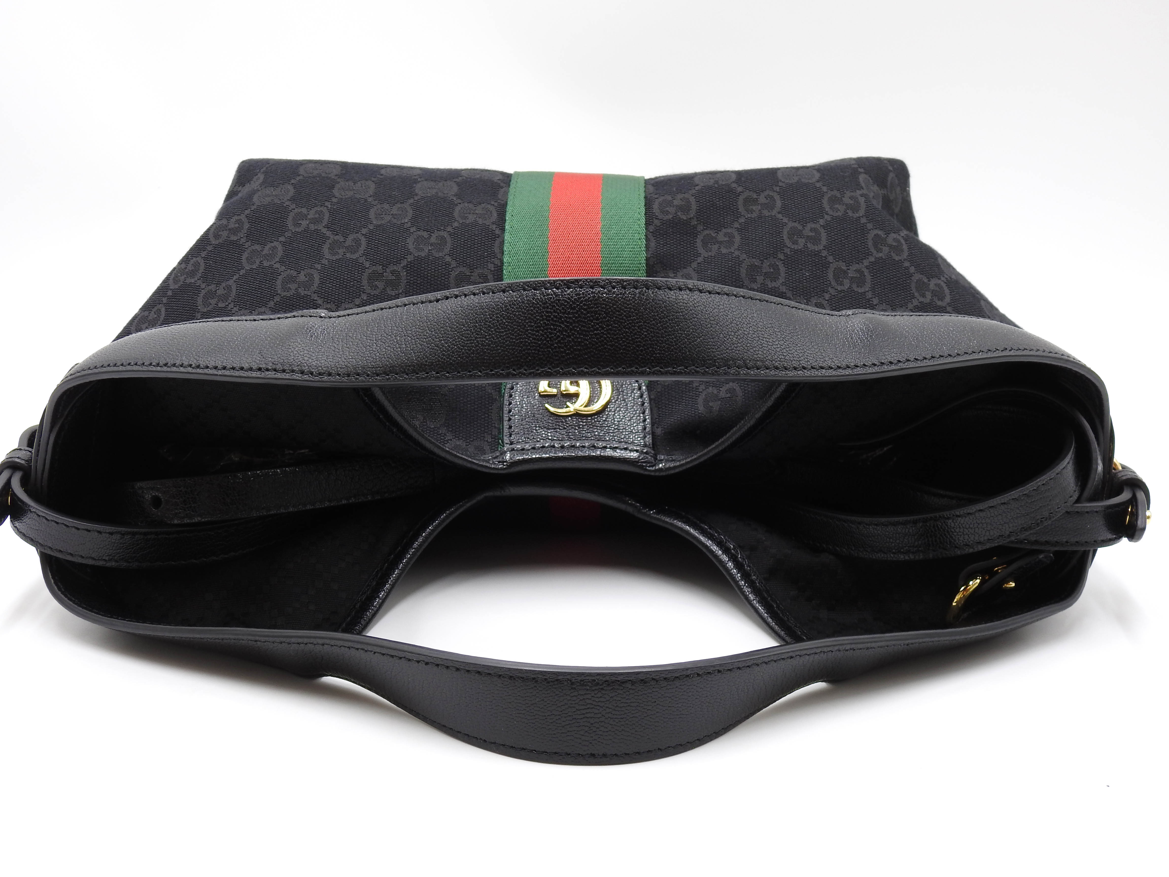 GUCCI GG Canvas Giglio Small Hobo Tote Shoulder Bag Black Green