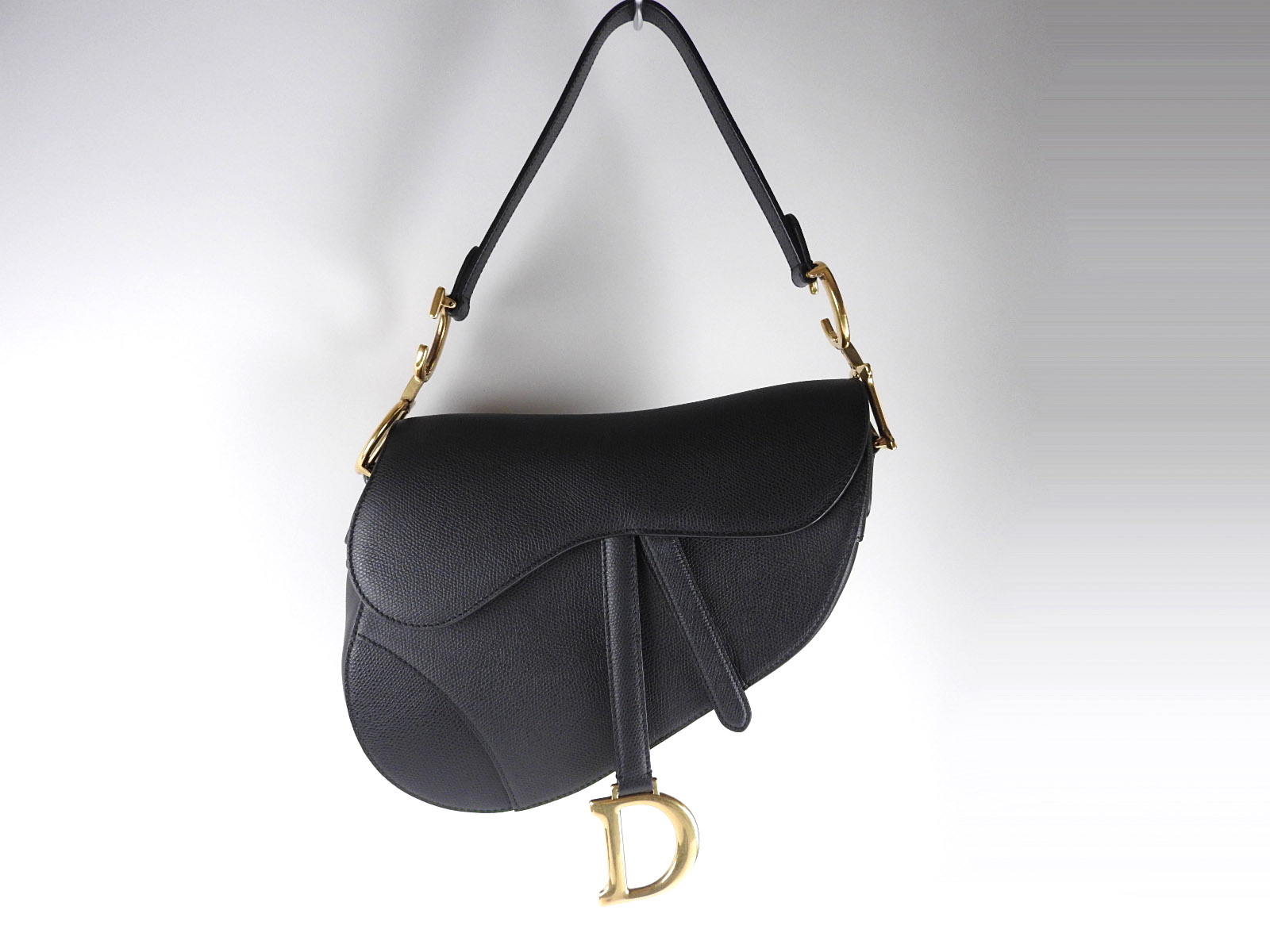 CHRISTIAN DIOR Saddle Bag NM Shoulder Hand Bag Grained Calfskin Black Gold V-2601 – brand7