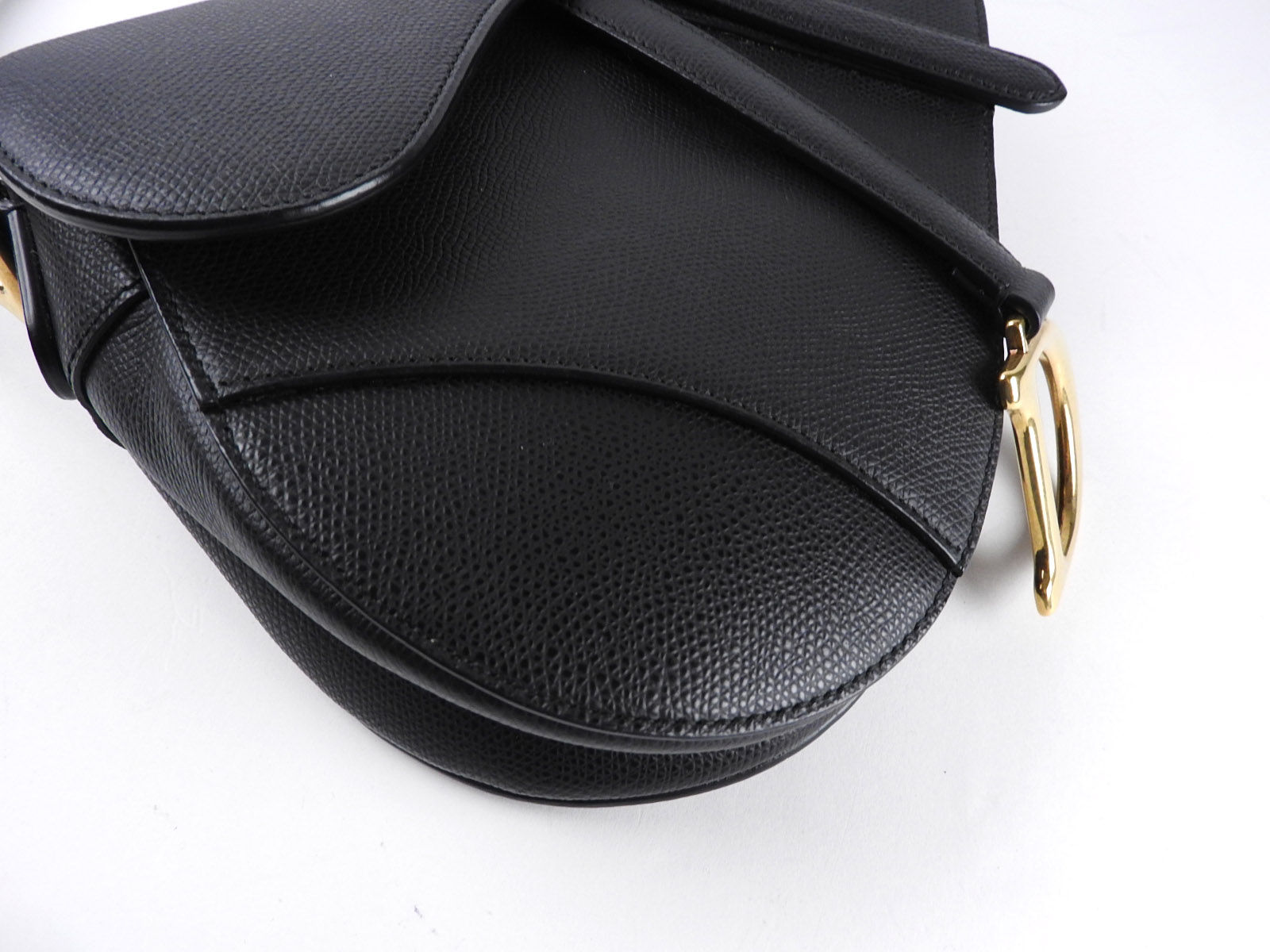 CHRISTIAN DIOR Saddle Bag NM Shoulder Hand Bag Grained Calfskin Black Gold V-2601 – brand7